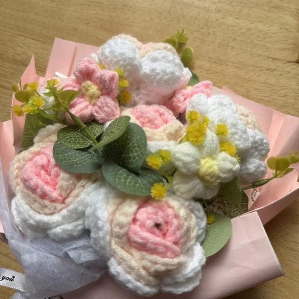 Crochet Flowers Bouquet - Hand Knitted Rose Crochet Flower Bouquet for Home GIFT